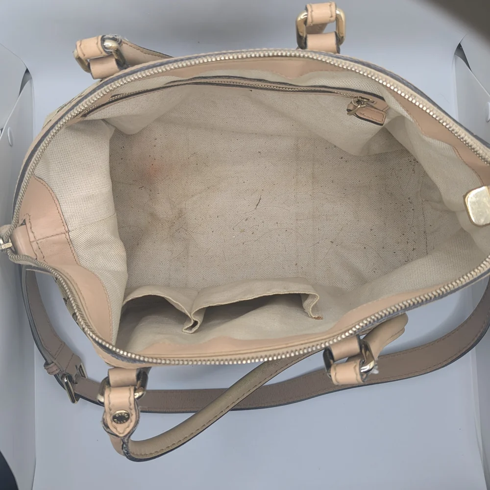 💢 Pristine💢 Gucci Beige And Brown Boston Canvas Stripe Satchel - Picture 5 of 9